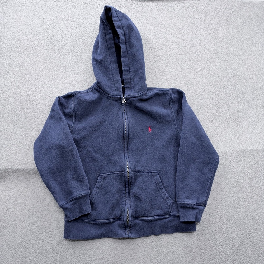 Polo Ralph Lauren Hoodie Youth Medium 10-12 Blue Fleece Full Zip Pony Logo